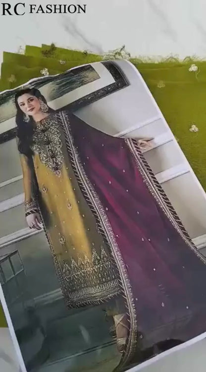 Asim Jofa Formal Chiffon Embroidered - Magenta 3-Pc | Replica