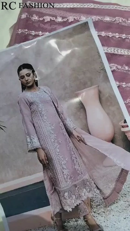 Azure Luxury Chiffon Embroidered - Coffee Pink 3Pc (Replica)