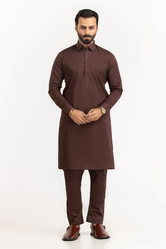 Burgundy | Gul Ahmed Men's Unstitched Soft Cotton
