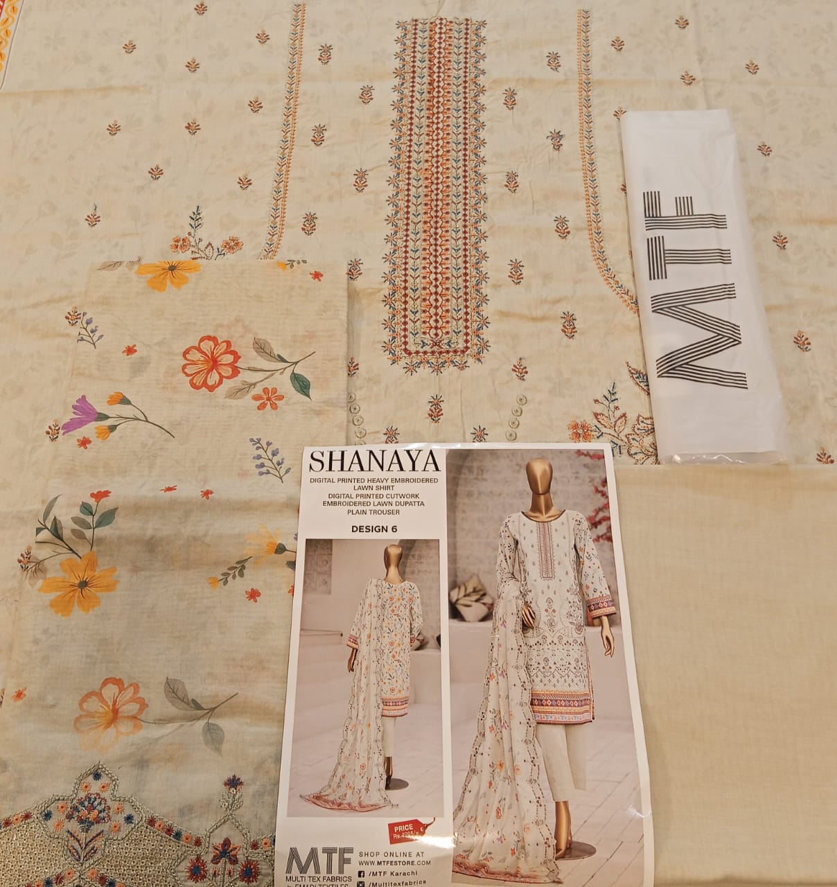 Shanaya By MTF Digital Printed Heavy Embroidered Lawn - Pistachio