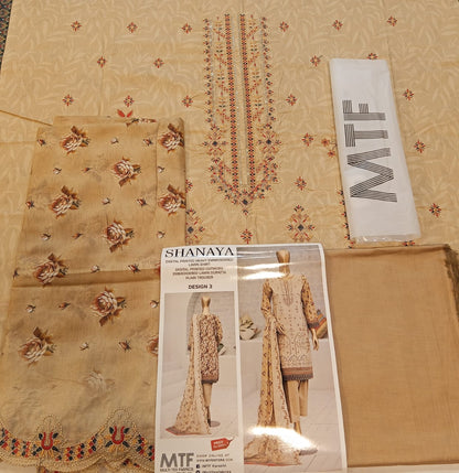 Shanaya By MTF Digital Printed Heavy Embroidered Lawn - Sand