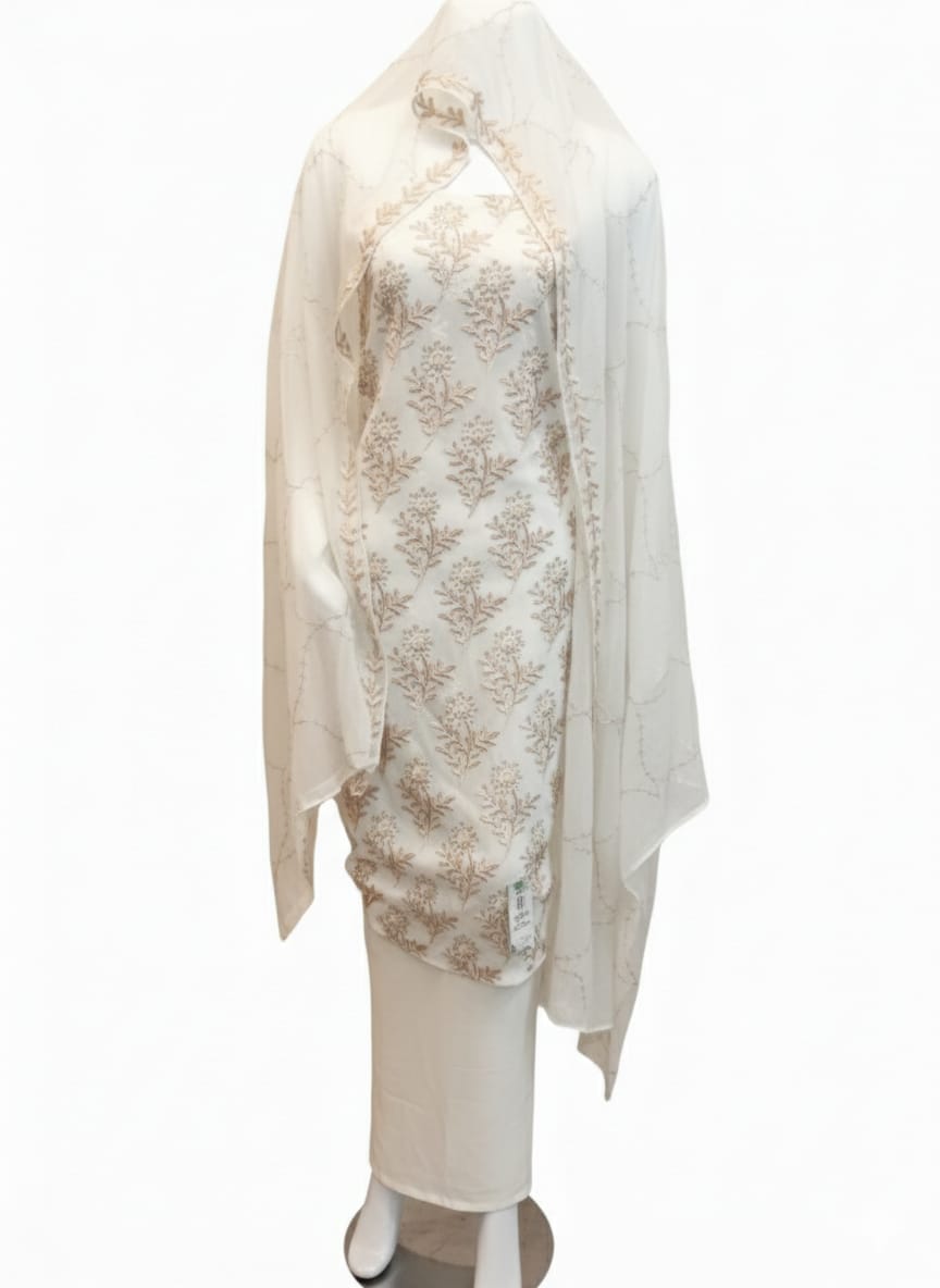 Off White | Luxury Chiffon Embroidered
