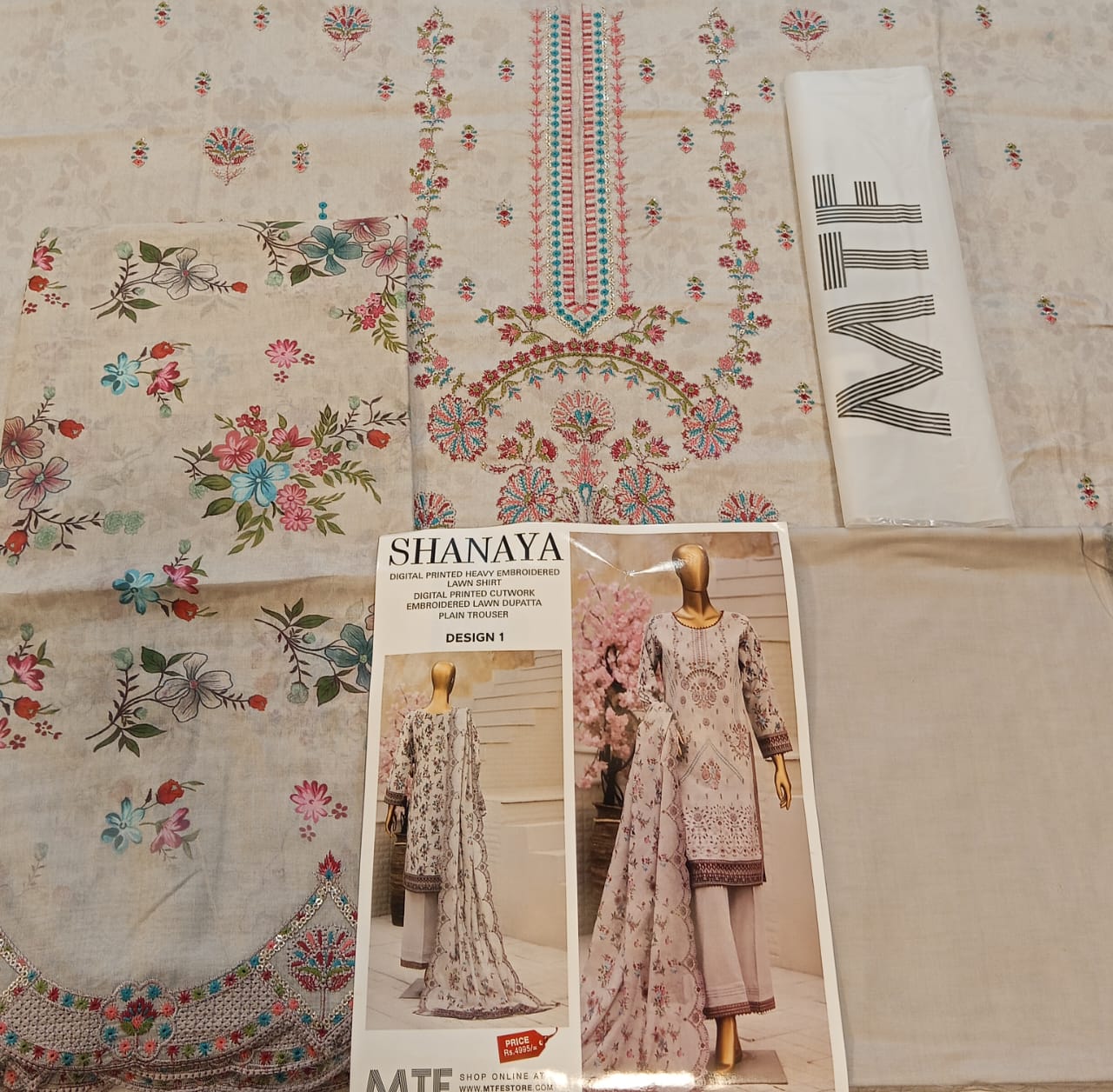 Shanaya By MTF Digital Printed Heavy Embroidered Lawn - Light Grey