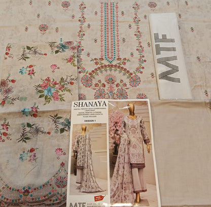 Shanaya By MTF Digital Printed Heavy Embroidered Lawn - Light Grey