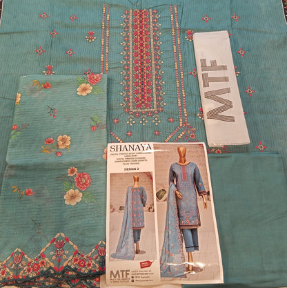 Shanaya By MTF Digital Printed Heavy Embroidered Lawn - Teal Blue