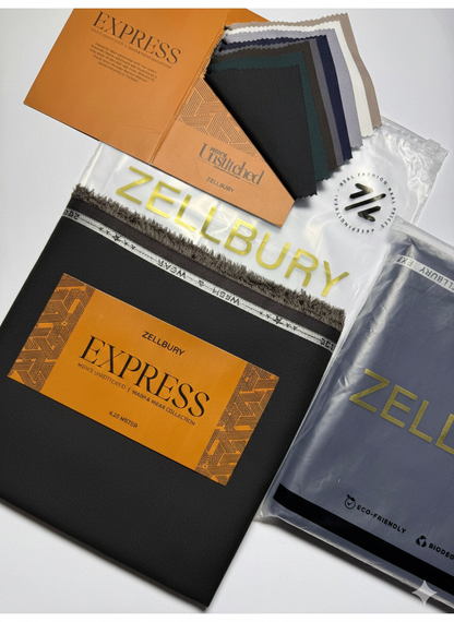 Close-up texture and weave of Black Zellbury Mens Wash and Wear 100% premium fine quality fabric.