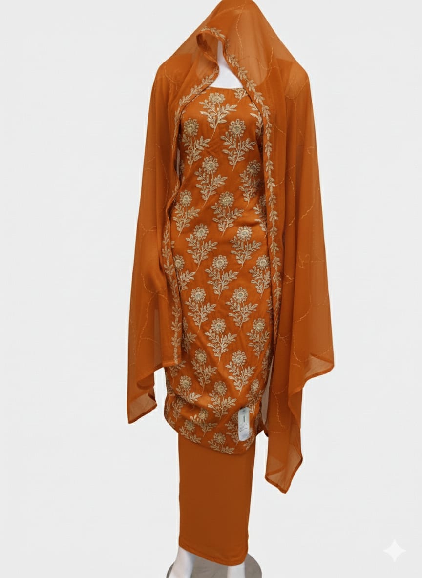 Burnt Orange | Luxury Chiffon Embroidered