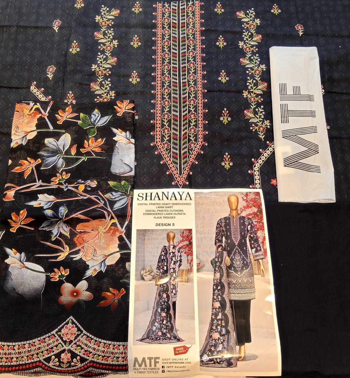 Shanaya By MTF Digital Printed Heavy Embroidered Lawn - Black