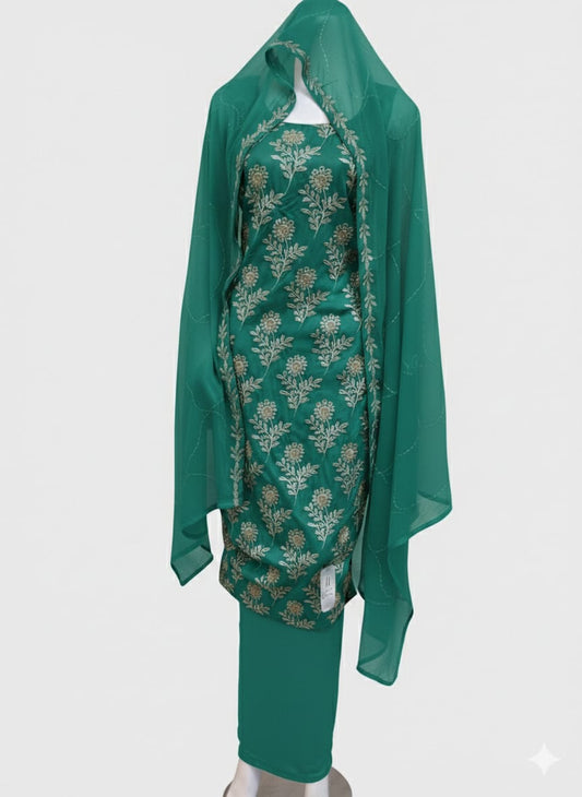 Dark Turquoise | Luxury Chiffon Embroidered