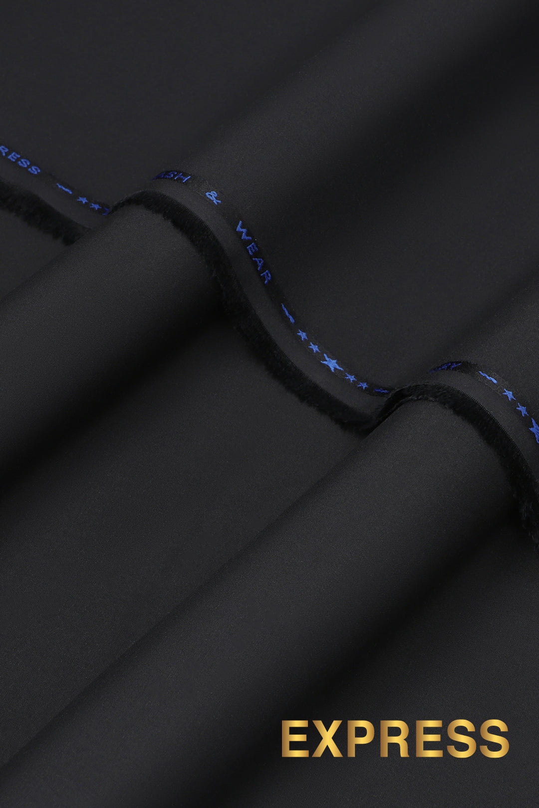 Close-up texture and weave of Black Zellbury Mens Wash and Wear 100% premium fine quality fabric.