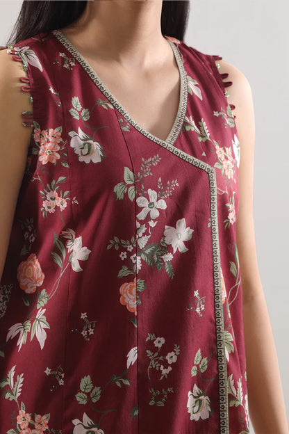 Maroon | Saya 3pc Unstitched Lawn Suit