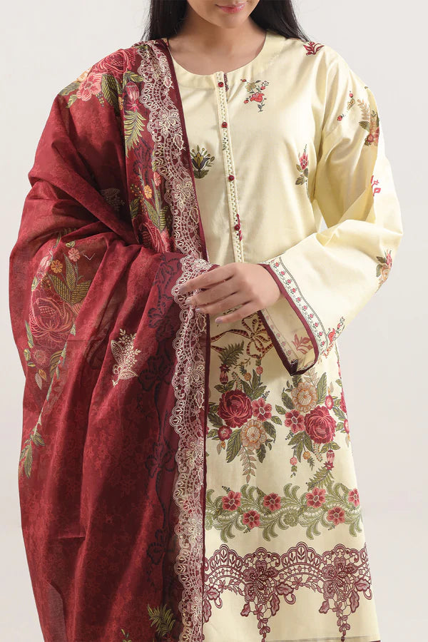 Ivory | Saya 3pc Unstitched Lawn Suit