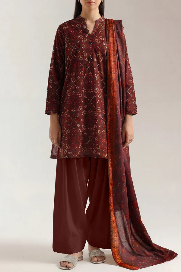 Dark Rust | Saya 3pc Unstitched Lawn Suit