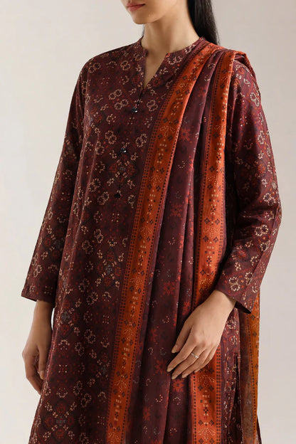 Dark Rust | Saya 3pc Unstitched Lawn Suit