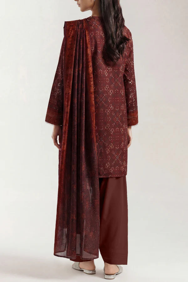 Dark Rust | Saya 3pc Unstitched Lawn Suit