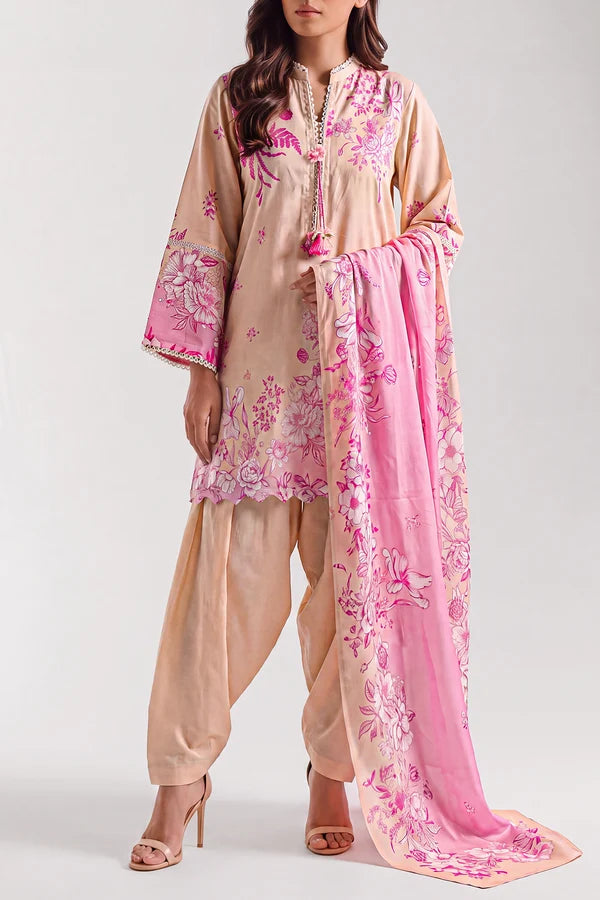 shot of the Saya Printed Lawn Suit Apricot