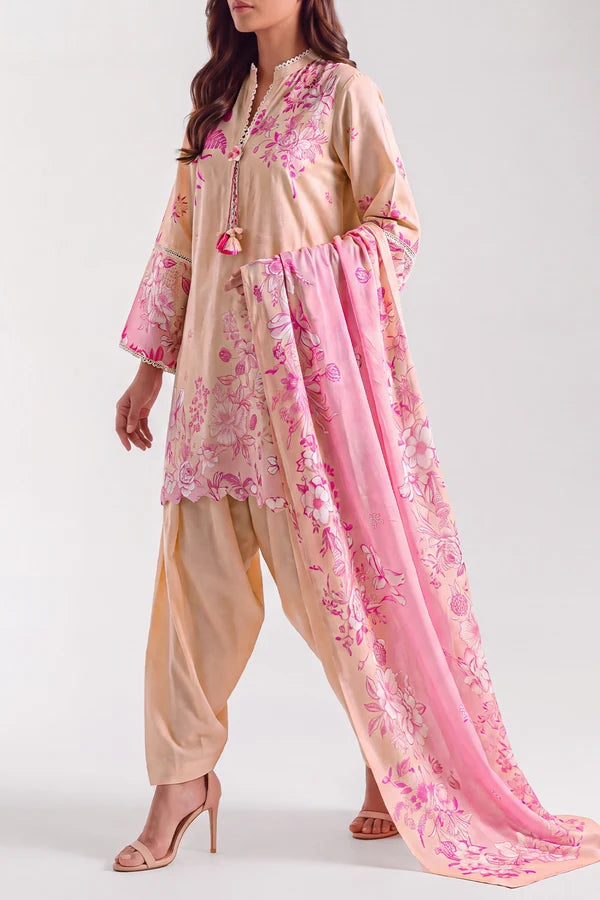 shot of the Saya Printed Lawn Suit Apricot