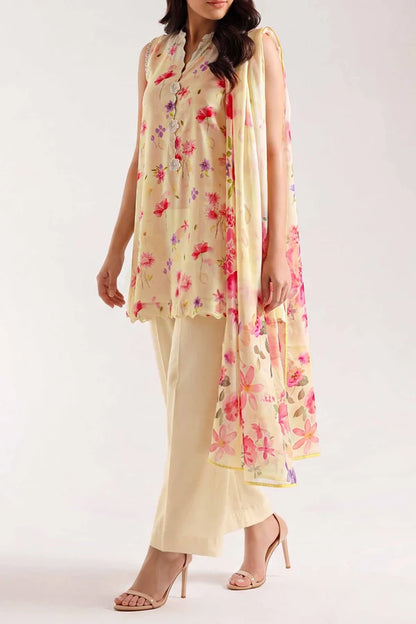 shot of the Saya Printed Lawn Suit Pastel Yellow