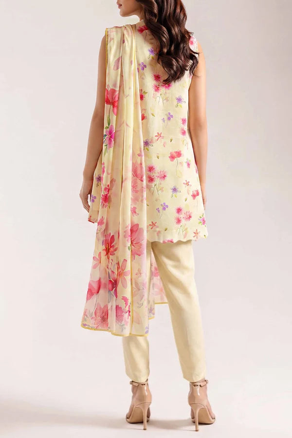 shot of the Saya Printed Lawn Suit Pastel Yellow