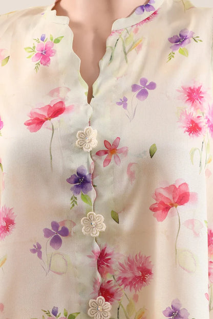 shot of the Saya Printed Lawn Suit Pastel Yellow