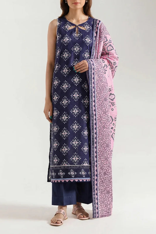 shot of the Saya Printed Lawn Suit Navy Blue