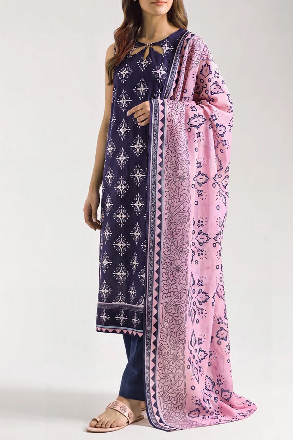 shot of the Saya Printed Lawn Suit Navy Blue