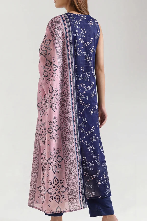 shot of the Saya Printed Lawn Suit Navy Blue