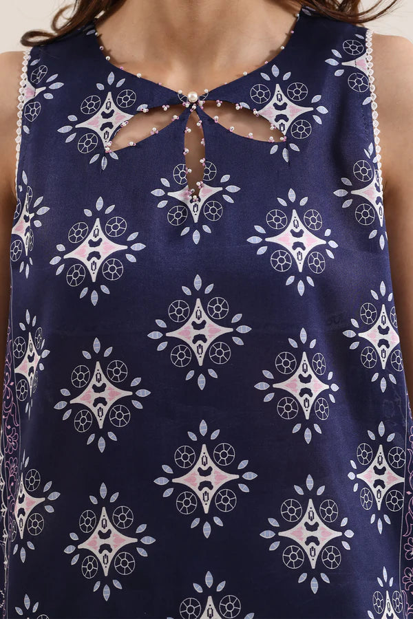 shot of the Saya Printed Lawn Suit Navy Blue