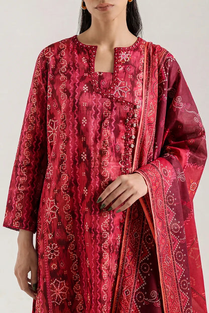shot of the Saya Printed Lawn Suit Red