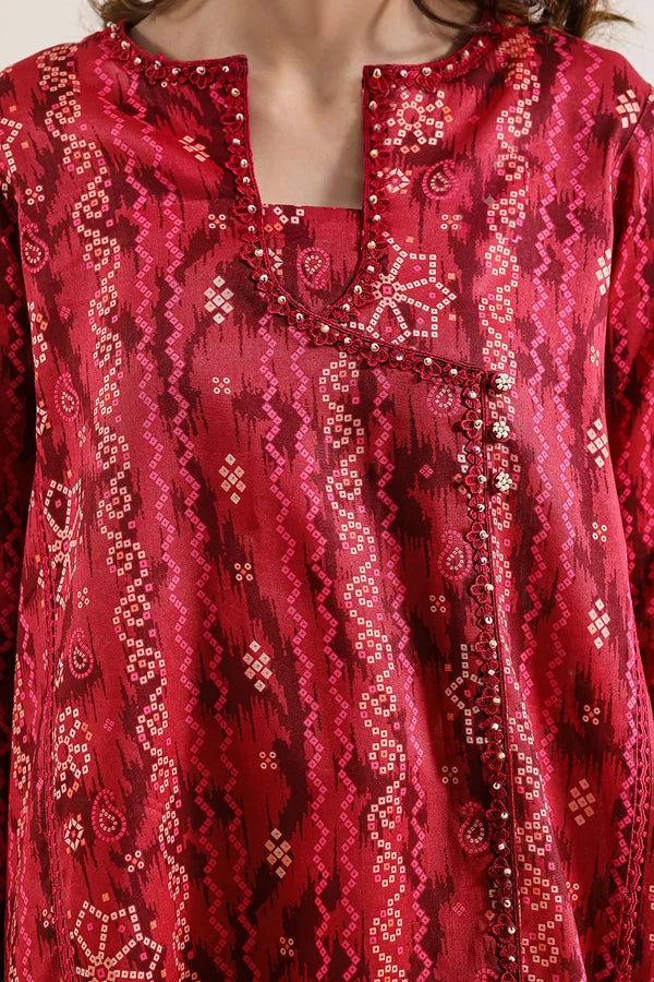 shot of the Saya Printed Lawn Suit Red