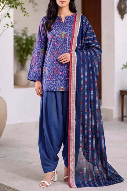 shot of the Saya Printed Lawn Suit Royal Blue
