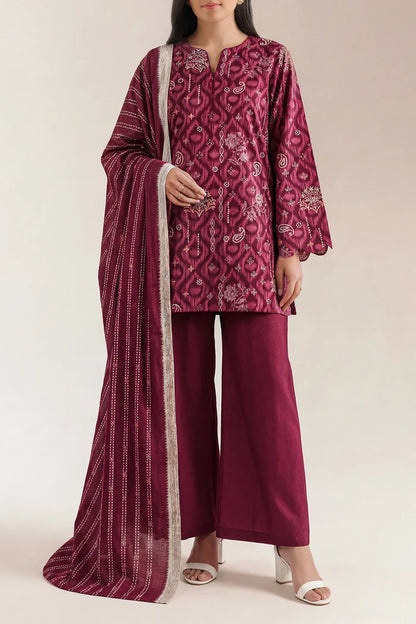 shot of the Saya Printed Lawn Suit Plum