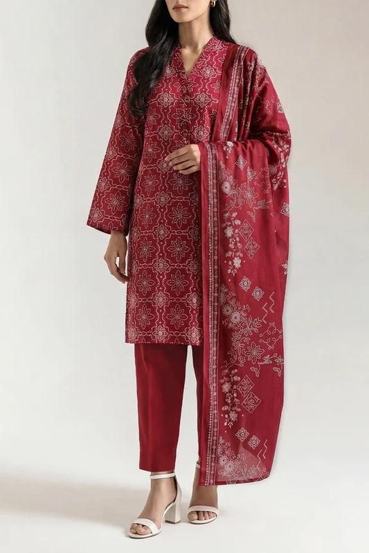 shot of the Saya Printed Lawn Suit Maroon