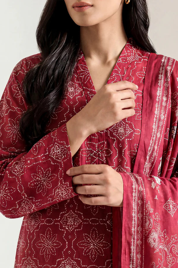 shot of the Saya Printed Lawn Suit Maroon