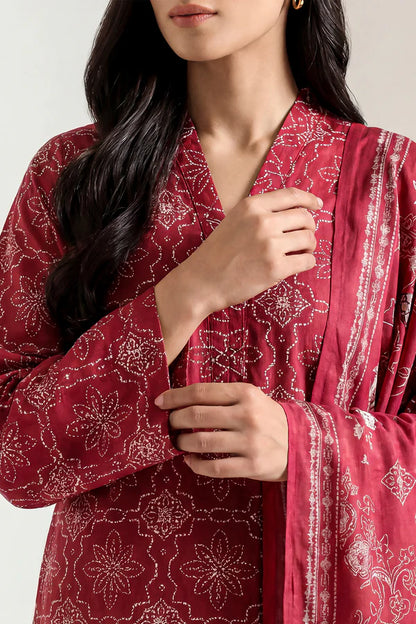 shot of the Saya Printed Lawn Suit Maroon