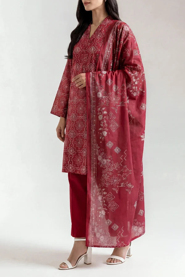shot of the Saya Printed Lawn Suit Maroon