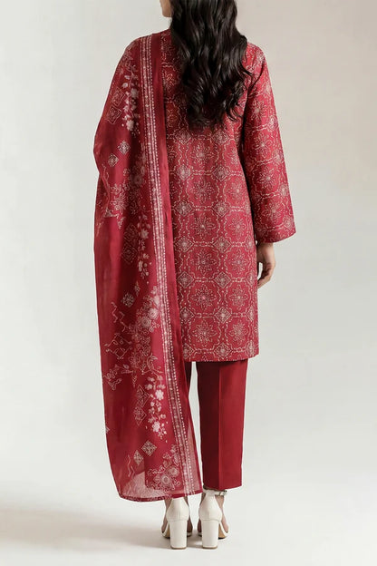 shot of the Saya Printed Lawn Suit Maroon