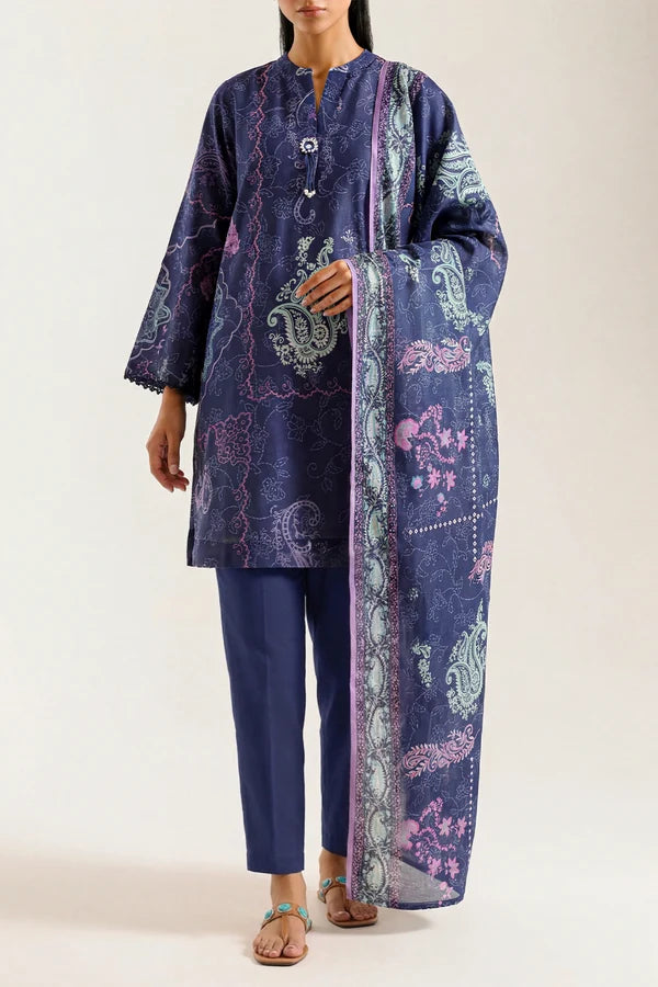 shot of the Saya Printed Lawn Suit Navy Blue