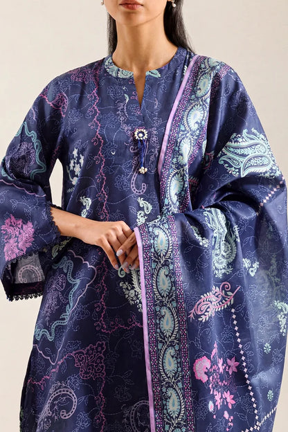 shot of the Saya Printed Lawn Suit Navy Blue