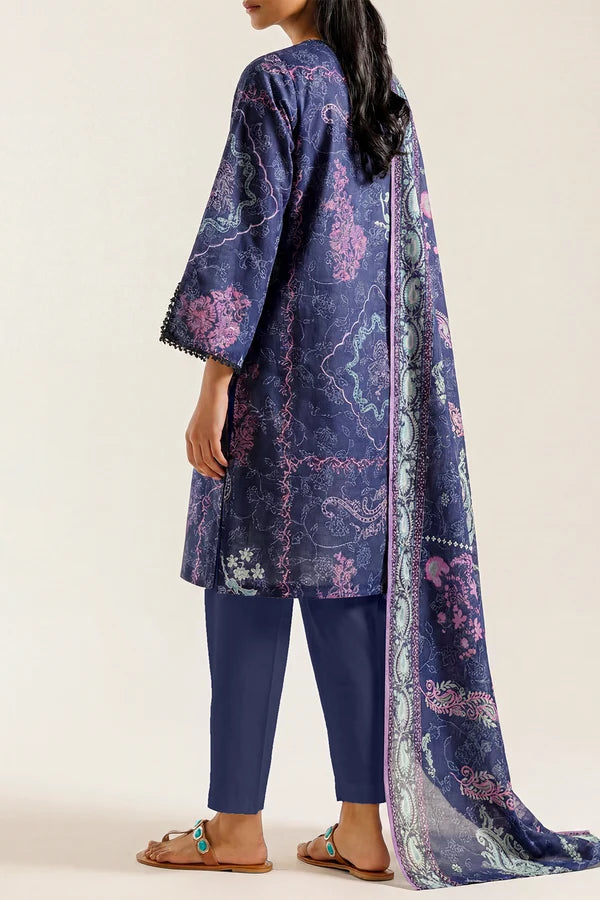 shot of the Saya Printed Lawn Suit Navy Blue