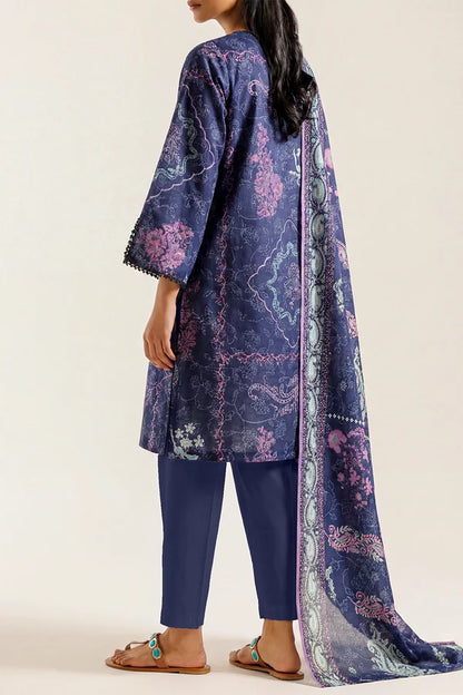 shot of the Saya Printed Lawn Suit Navy Blue