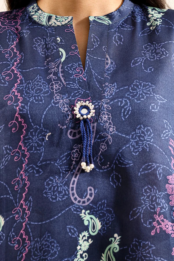 shot of the Saya Printed Lawn Suit Navy Blue