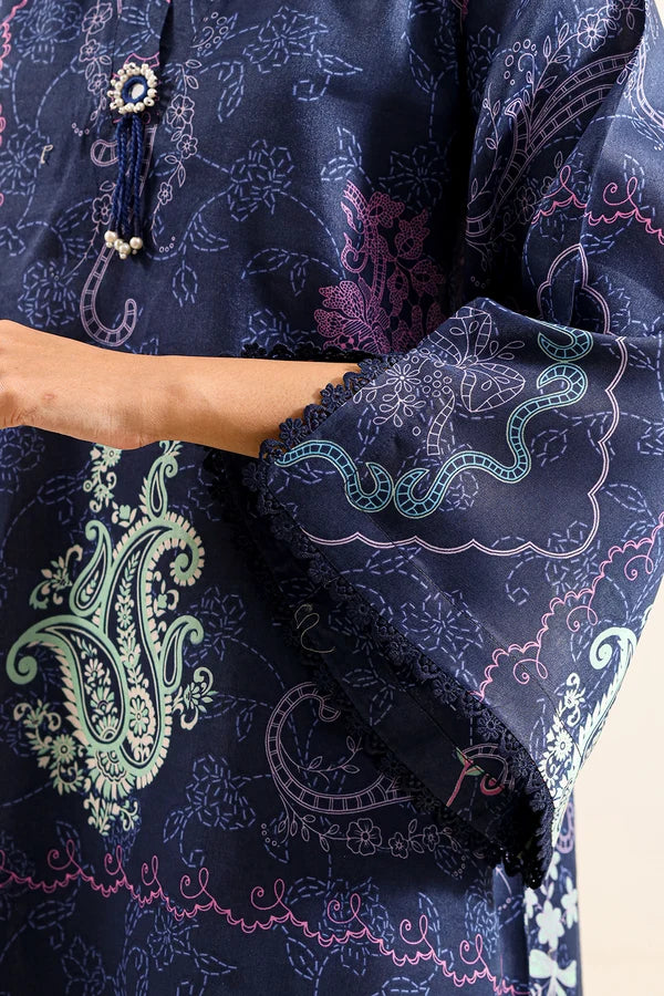 shot of the Saya Printed Lawn Suit Navy Blue