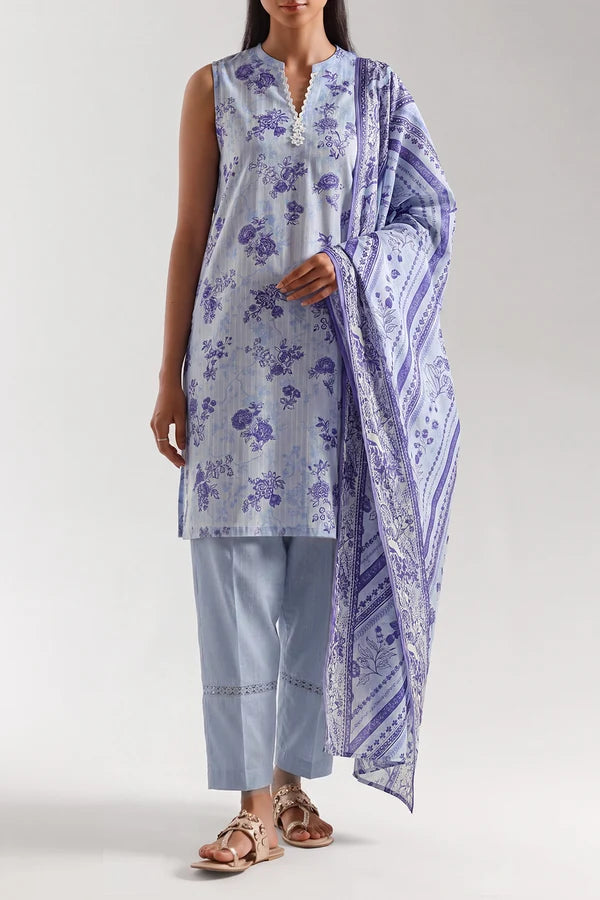 shot of the Saya Printed Lawn Suit Light Blue