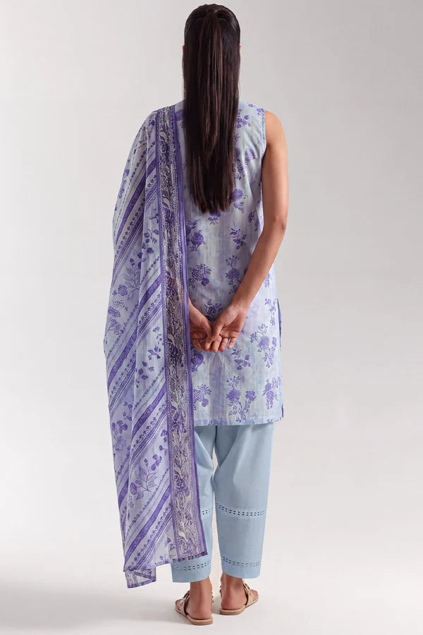shot of the Saya Printed Lawn Suit Light Blue