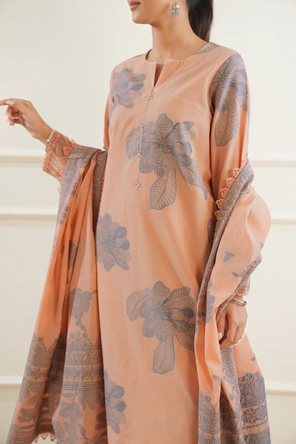 Peach | Saya 3pc Unstitched Cotton Jacquard 3-Piece
