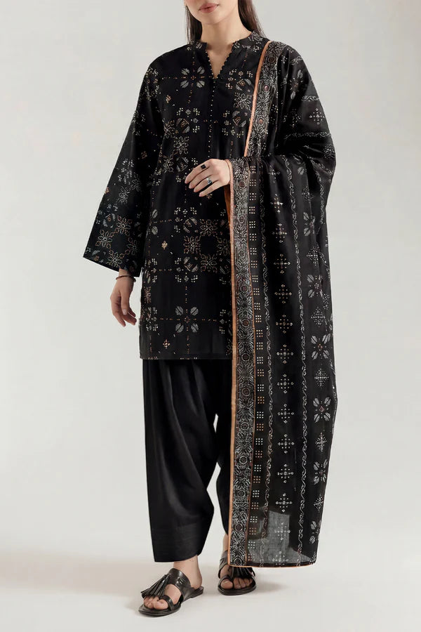 Black | Saya 3pc Unstitched Lawn Suit