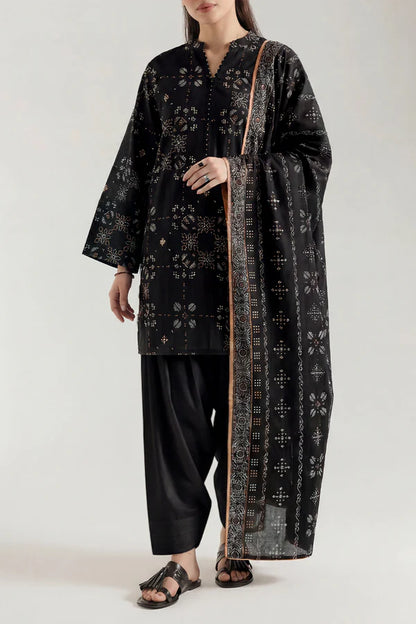 Black | Saya 3pc Unstitched Lawn Suit
