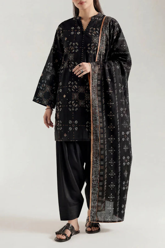 Black | Saya 3pc Unstitched Lawn Suit