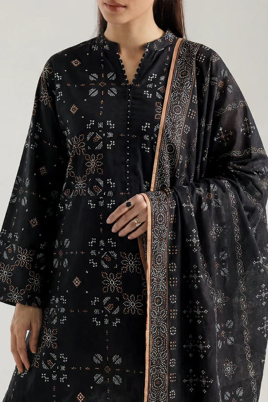 Black | Saya 3pc Unstitched Lawn Suit